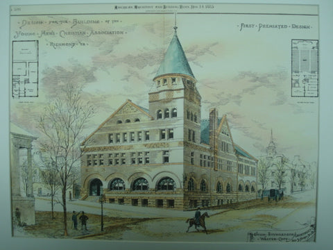 Design for the Building of the Young Men's Christian Association, Richmond, VA, 1885, John Stewardson