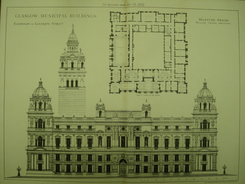 Selected Design for the Glasgow Municipal Buildings , Glasgow, Scotland, UK, 1882, William Young