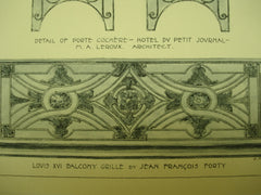 The Louis XVI Balcony Grille and Detail of Porte Cochere, France, EUR, 1896, Jean Francois Forty and M. A. Leroux