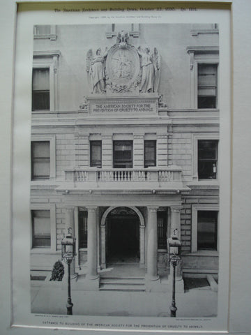 Entrance to the Building of the American Society for the Prevention of Cruelty to Animals , New York, NY, 1898, Unknown