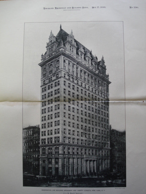 Washington Life Building, Broadway and Liberty Streets , New York, NY, 1898, C.L.W. Eidlitz