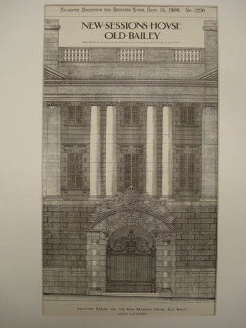 Design for the New Sessions Hous, Old Bailey, Wales, UK, 1900, E. W. Mountford