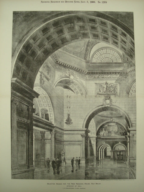 Design for the Interior of the Hall at the New Sessions House , Old Bailey, Wales, UK, 1900, E. W. Mountford