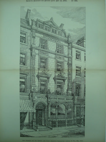 New Premises for the Imperial Live Stock Insurance Association at 17 Pall Mall East , London, England, UK, 1893, Essex, Nicol & Goodman