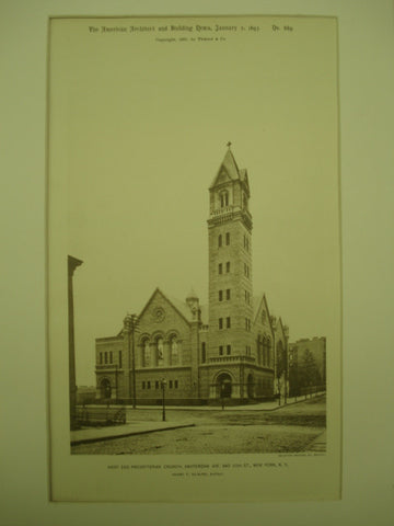 West End Presbyterian Church on Amsterdam Avenue and 105th Street, New York, NY, 1893, Henry F. Kilburn
