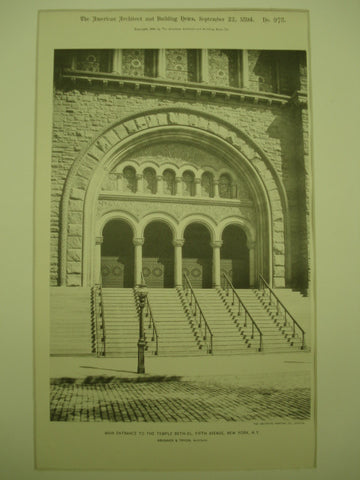Main Entrance to the Temple Beth-El on Fifth Avenue , New York, NY, 1894, Brunner & Tryon