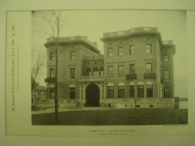 House of Dr. T. A. McGraw , Detroit, MI, 1896, Rogers & MacFarlane