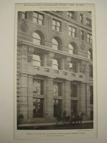 Entrance to the New York Life Insurance Company's Building , Minneapolis, MN, 1896, Babb, Cook & Willard