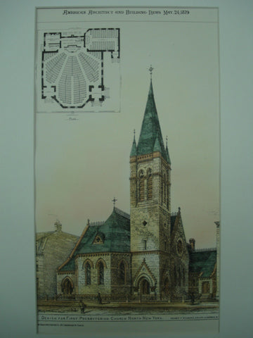 Design for the First Presbyterian Church , New York, NY, 1879, Henry F. Kilburn