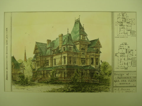 Design of the Residence for Geo. Van Vleck , Buffalo, NY, 1879, M. E. Beebe