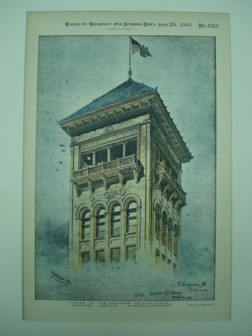 Tower of the Chamber of Commerce , Portland, OR, 1891, I. Hodgson, Jr.