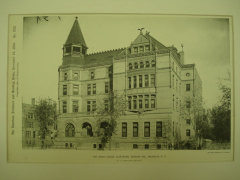 Union League Club-House on Bedford Avenue , Brooklyn, NY, 1891, P. J. Lauritzen