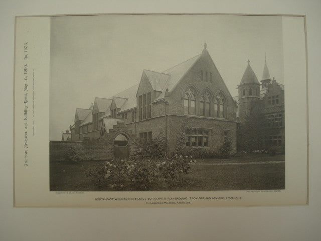 North-East Wing and Entrance to the Infants' Playground at the Troy Orphan Asylum , Troy, NY, 1900, H. Langford Warren