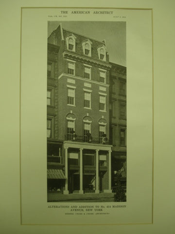 Alterations and Additions to No. 414 Madison Avenue , New York, NY, 1916, Messrs. Cross & Cross