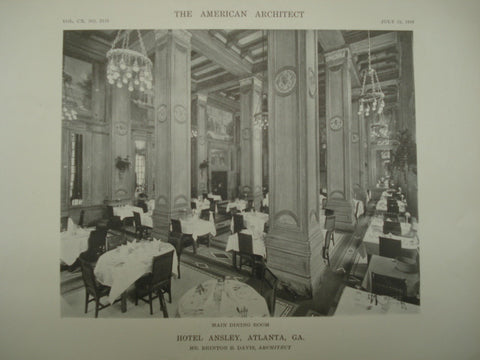 Main Dining Room of the Hotel Ansley , Atlanta, GA, 1916, Brinton B. Davis