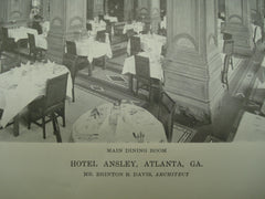 Main Dining Room of the Hotel Ansley , Atlanta, GA, 1916, Brinton B. Davis