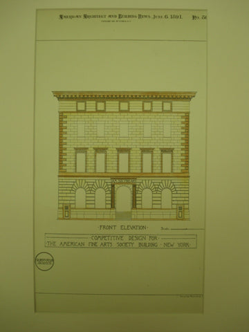 Competitive Design for the American Fine Arts Society Building , New York, NY, 1891, Gilbert & Taylor