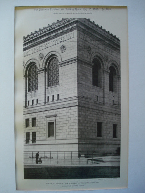 Southeast Corner: Public Library of the City of Boston, Boston, MA, 1895, McKim, Mead & White