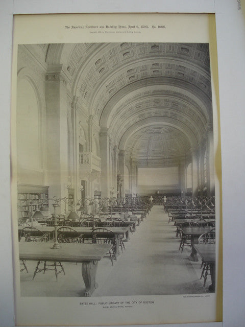 Bates Hall: Public Library of the City of Boston, Boston, MA, 1895, McKim, Mead & White