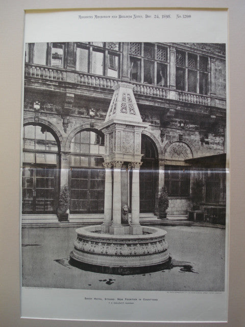 Savoy Hotel, Strand: New Fountain in Courtyard, London, England, UK, 1898, T.E. Collcutt