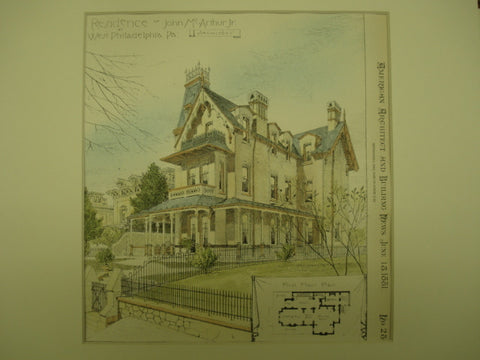 Residence of John McArthur, Jr., West Philadelphia, PA, 1881, John McArthur, Jr.