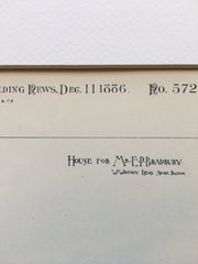 House for E P Bradbury, Marlborough St, Boston, MA, 1886, Original Hand Colored