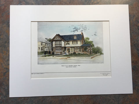 House, W H Bowdlear, Roxbury, MA, 1904, Original Hand Colored