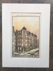 Bedford Building, Boston, MA, 1876, Cummings & Sears, Original, Hand Colored