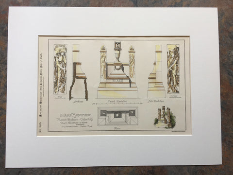 Blake Monument, Mount Auburn Cemetery, Boston, MA, 1885, Original Hand Colored