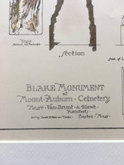 Blake Monument, Mount Auburn Cemetery, Boston, MA, 1885, Original Hand Colored