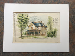 House for John Bergin, Dorchester, MA, 1893, Original Hand Colored