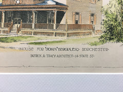 House for John Bergin, Dorchester, MA, 1893, Original Hand Colored