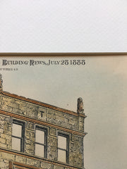 Building, Tremont & Winter Street, Boston, MA, 1888, Original Hand Colored
