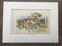 House at Brookline, MA, 1897, Walter Henderson, Original Hand Colored