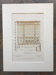 Boston Baptist Social Union, Elevation, Boston, MA, 1906, Original Hand Colored