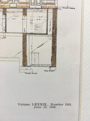 Boston Baptist Social Union, Elevation, Boston, MA, 1906, Original Hand Colored