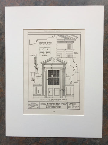 Door of Blaine House, Built 1780, Carlisle, PA, 1926, Original -