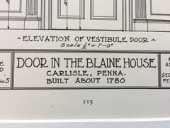 Door of Blaine House, Built 1780, Carlisle, PA, 1926, Original -