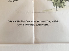 Grammar School, Arlington, MA, 1901, Gay & Proctor, Original Hand Colored -