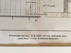 Post Office, Details, Oakland, CA, 1901, J Knox Taylor, Original Hand Colored -