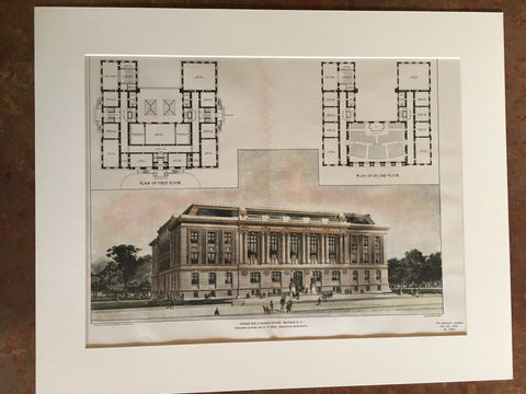 School House, Buffalo, NY, 1901, Ackerman & Ross, Original Hand Colored -
