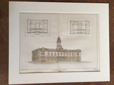 City Hall, Newark, NJ, 1901, W B Tubby, Architect, Original Hand Colored -