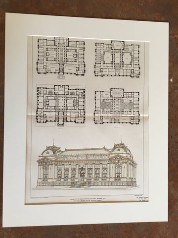 City Hall, Newark, NJ, 1901, Kiesling, Richmond & Henry, Original Hand Colored -