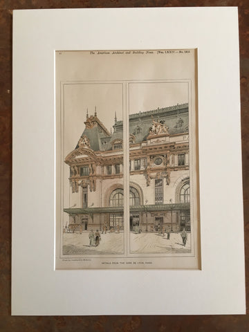 Gare De Lyon Train Station, Facade Details, Paris, France, 1901, Original Hand Colored -
