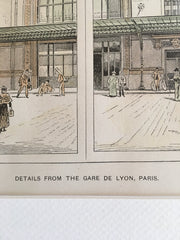 Gare De Lyon Train Station, Facade Details, Paris, France, 1901, Original Hand Colored -