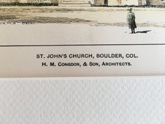 St Johns Church, Boulder, CO, 1901, H M Congdon, Original Hand Colored -