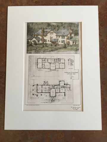 Neilson Brown Residence, Torresdale, PA, 1901, Original Hand Colored