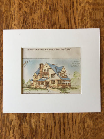 House for W P Burbank, Pittsfield, MA, 1887, Original Hand Colored