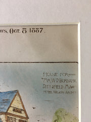 House for W P Burbank, Pittsfield, MA, 1887, Original Hand Colored