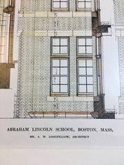 Abraham Lincoln School, Boston MA, 1912, A W Longfellow, Original Hand Colored